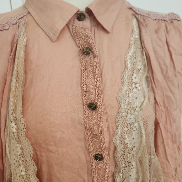 AXES FEMME Japanese Romantic boho style lace layered pink button up size med - Picture 6 of 12
